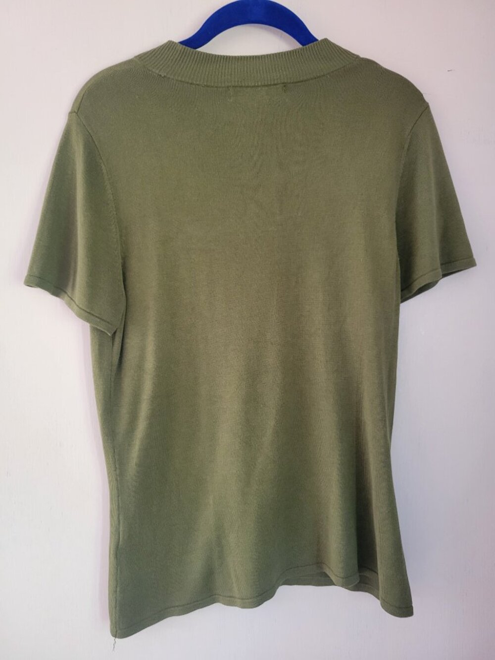 Silk Knit Crew Neck Short Sleeve Top Olive Green Minimalist Quiet Luxury Size L - Picture 5 of 8